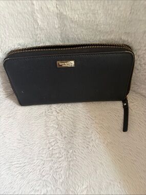 kate spade black leather zip-around wallet with gold hardware